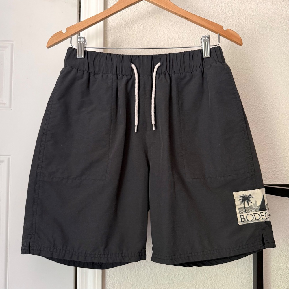 Bodega black men's logo patch drawstring pull on‎ beach swim trunks shorts